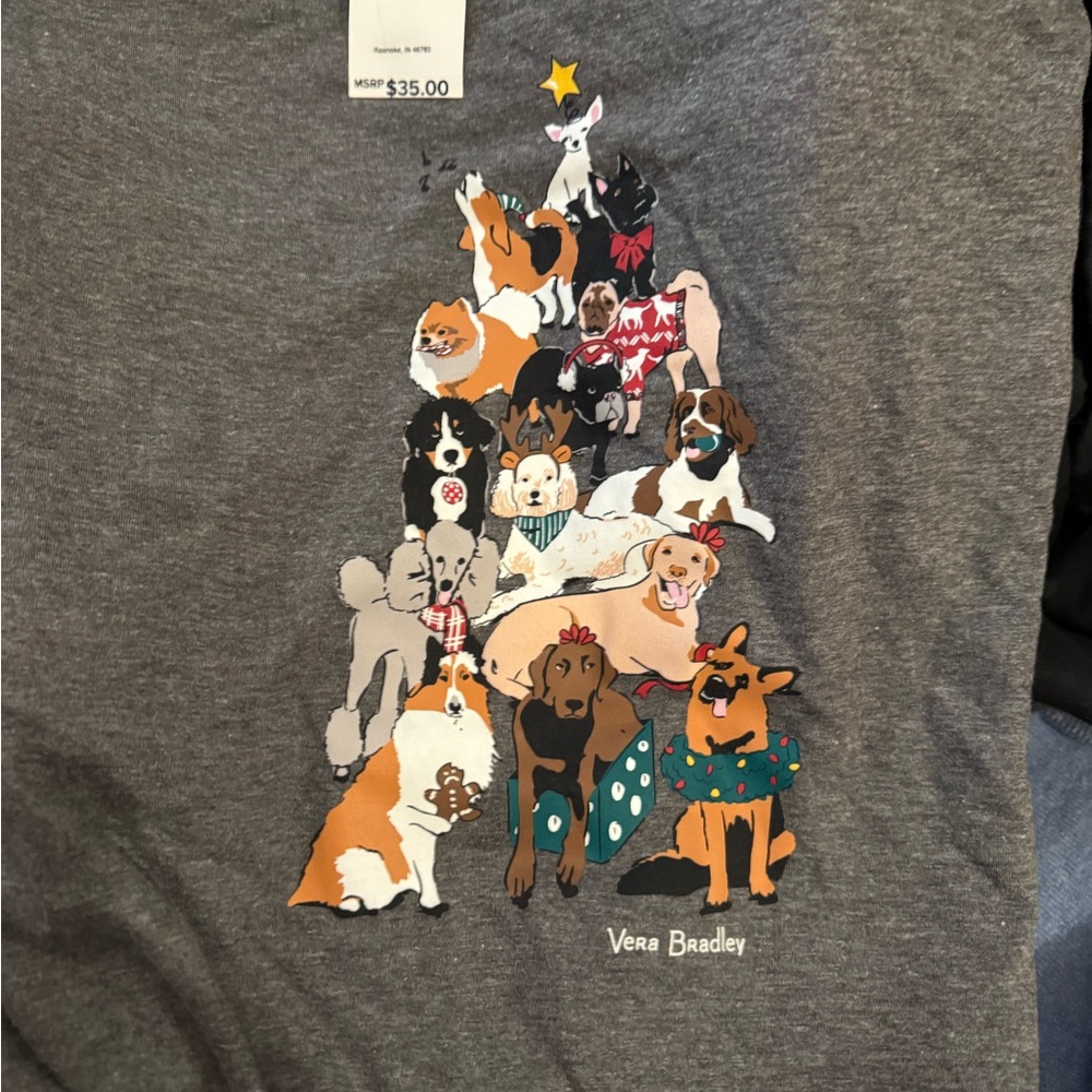 Vera Bradley Festive Dog Tree Gray T-Shirt